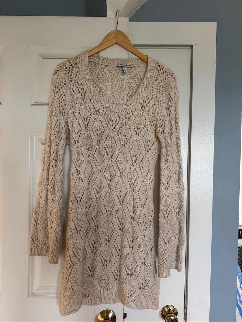 Autumn Cashmere Open-Knit Cream Scoop Neck Sweater